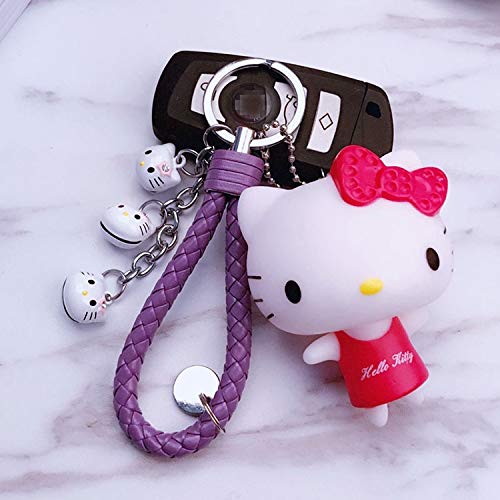 zcm Llavero Hello Kitty Doll Llavero Cuerda De Cuero Llavero Titular Campana De Metal Llavero Llavero Encanto Bolsa Coche Colgante Regalo