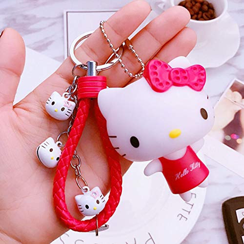 zcm Llavero Hello Kitty Doll Llavero Cuerda De Cuero Llavero Titular Campana De Metal Llavero Llavero Encanto Bolsa Coche Colgante Regalo