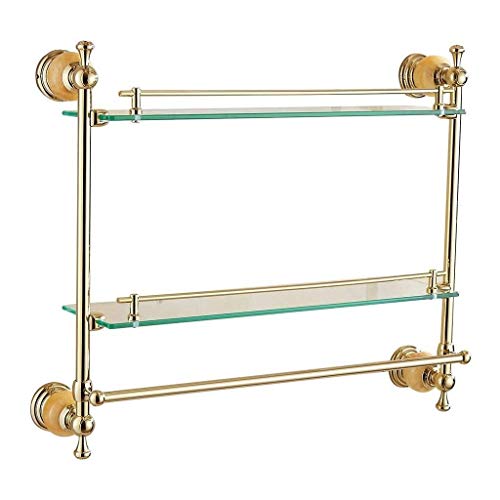 ZfgG Los estantes del cuarto de baño WC jade amarillo baño estante de vidrio de doble capa Soporte Europea cosmética Oro Jade Toalla colgante Decoración Revestimiento de cobre de titanio Rack de almac