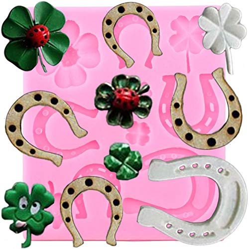 ZHQJY 3D Horse Shoe Moldes de Silicona Clover Ladybug Fondant Moldes DIY Herramientas de decoración de Pasteles Candy Clay Chocolate Mould
