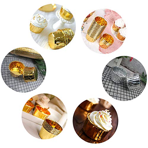 Ziyero 100 Piezas Envases de Aluminio para Hornear Liners Cupcake Cases Tazas de Revestimiento de Magdalenas de Grado Alimenticio para Bodas, Cumpleaños, Fiestas, Campamentos, Pasteles de DIY, Etc