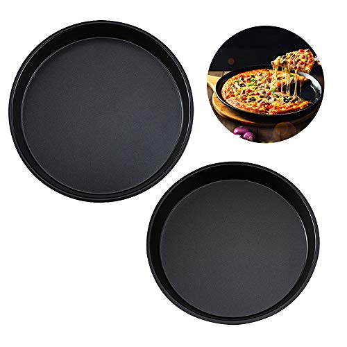 Ziyero 2 Piezas Juego Bandejas Pizza Horno Redondas y Antiadherentes Acero al Carbono para Familias, Restaurantes, Panaderías, Escuelas de Cocina, Pizzerías, Parrillas, Galletas, Pan—Negro, 8", 9"