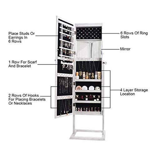 ZQCM Gabinete de joyería - Montaje en Pared/Puerta, Vitrina de joyería con Espejo sobre la Puerta y Almacenamiento Interno