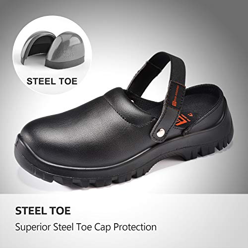 Zuecos para Hombres Negros,Zapatos de Trabajo en Cocina con Puntera de Acero L-7017(Negro, EU42)