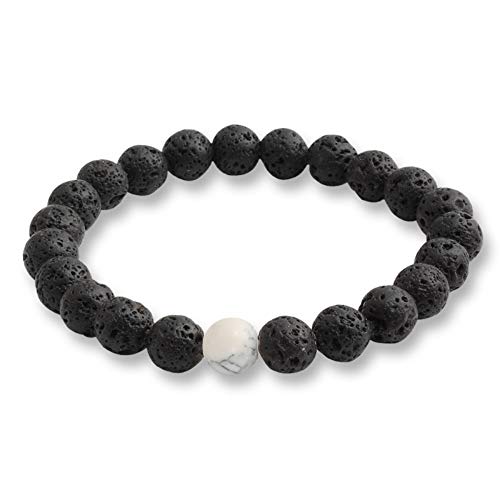 Zuiaidess Pulsera De Piedra,Los Hombres De Piedra Natural Encanto Pulseras De Perlas De Pino De Lava Negra Mate Buda Pulsera Redonda para La Mujer Yoga Joyas
