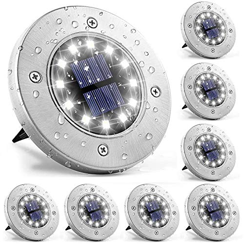 ZWOOS Luces solares de suelo, 8 Piezas 12 LED Iluminación de caminos, Luz de Tierra Impermeables IP65 para Jardín, Patio, Césped