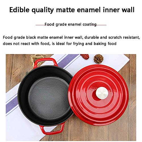 ZXYY Cazuela de Hierro Fundido esmaltado con Cacerola Cazuela de estofado holandés de 4 l para Horno Olla de Vapor de Hierro Fundido esmaltado Cocina de inducción Taji Pot Rojo