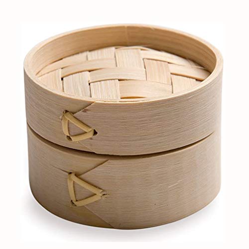 ZZFF Mini Vaporera De Bambú,Pequeño Dim Sum Cesta De Vapor,Madera Dumpling Cesta De Vapor para Restaurante Casa Partido Decoraciones Plato De Bambú con Tapa Bambú 10x10cm(4x4inch)