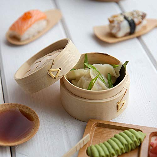 ZZFF Mini Vaporera De Bambú,Pequeño Dim Sum Cesta De Vapor,Madera Dumpling Cesta De Vapor para Restaurante Casa Partido Decoraciones Plato De Bambú con Tapa Bambú 10x10cm(4x4inch)