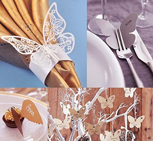 100 Piezas Shimmer cortado con láser Color Blanco Mariposa nombre lugar tarjeta para boda champán/copas de vino, fiesta favor decoración para números de mesa