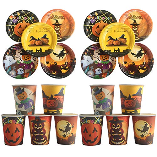 10pcs platos de papel + 10pcs vasos de papel desechables vajilla para cenas de Halloween bar carnaval tema fiesta suministros al azar estilo