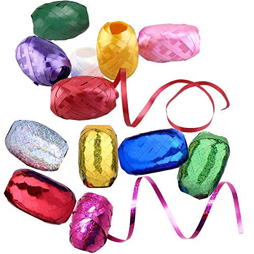 12 Rollos Cinta para Globos,131.2 Yards Cinta de Regalo,Cinta Metálica Cinta de Rizo,Varios Colores, Cinta para Globos, para Fiesta, Floristería, Manualidades, Regalo, Decoración de Tartas