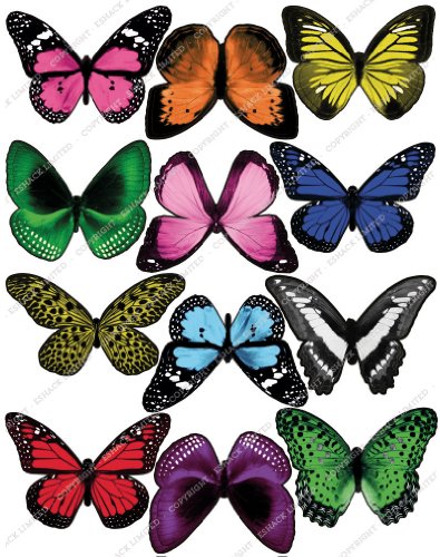 12 x Cakeshop PRECORTADAS decoración para pasteles comestibles en forma de Mariposas de colores mezclados