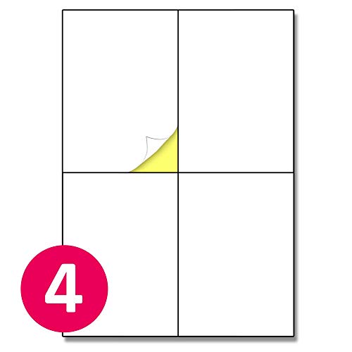 148.5 x 105 mm (A6), 25 hojas, A4 Etiqueta Adhesiva Blanca Pegatina - 4 etiquetas por hoja