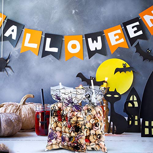 180 Bolsas de Golosinas de Halloween Bolsas de Regalo de Caramelo de Plástico Celofán de Trick or Treat con 200 Lazos de Torcedura Naranja y Plata para Niños, 6 Estilos Surtidos