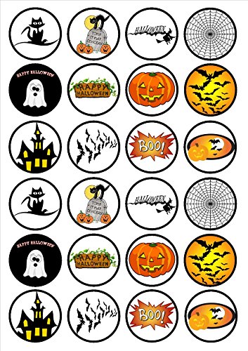 24 Adornos para Cupcakes comestibles de Halloween, diseño de oblea con Disco para decoración de Tartas