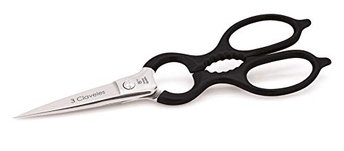 3 Claveles 28019 Tijeras de Cocina Multiusos, Inoxidable-20 cm / 8", Acero Inoxidable, Negro