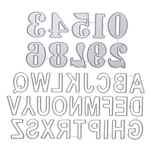 36 Piezas Plantilla de Corte Conjunto de Letras Grandes+números Troqueles de Metal Alfabeto Grande Plata para Cutting Dies Bricolaje Álbum Recortes, Tarjetas de Papel Decoración del Libro Recuerdos