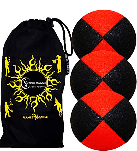 3X Pro Pelotas de Malabares / Bolas de Malabarismo (Gamuza) Profesionales Bolsa de Frijoles Pelotas, Conjunto de 3 + Bolsa de Viaje! (Rojo)