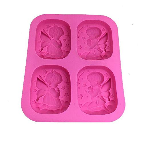 4 Agujero Ángeles Plegaria Forma Silicona Jabón Molde,Hecho a Mano Fabricante Herramienta 3D Moldes Bricolaje Manualidades Pastel de Chocolate Pudin Dulces Gelatina Hielo Galleta Horneado
