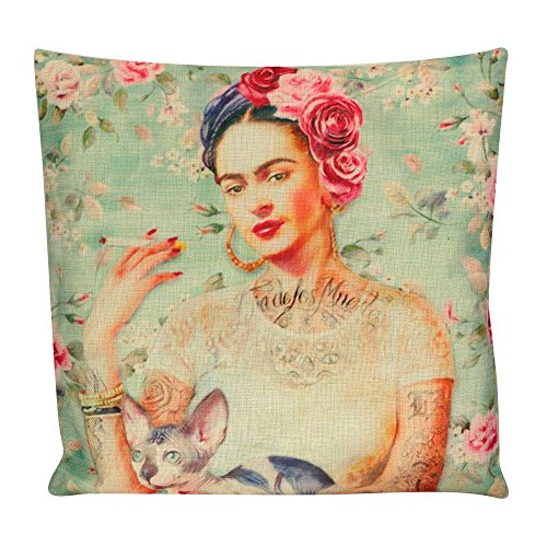 4 Fundas de Cojín de Alta Definición Estilo Vintage con Diseño de Pintora mexicanapara Decoración del hogar ...