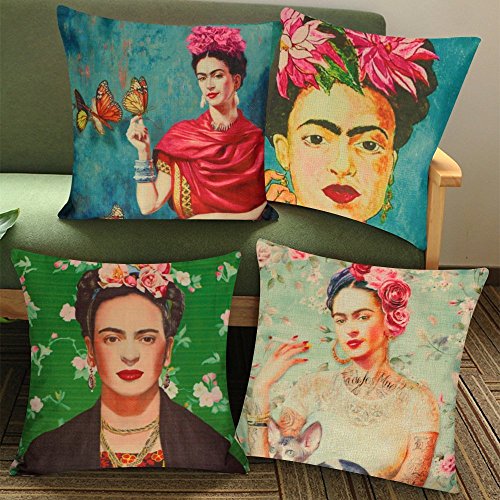 4 Fundas de Cojín de Alta Definición Estilo Vintage con Diseño de Pintora mexicanapara Decoración del hogar ...
