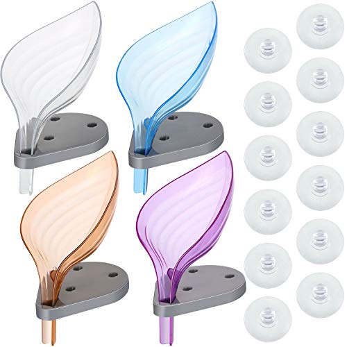 4 Piezas Caja de Jabón en Forma de Hoja Jabonera Autodrenante de Plástico Jabonera de Drenaje Decorativo Leafology con 12 Piezas Ventosas para Baño Cocina Mantener el Jabón Seco