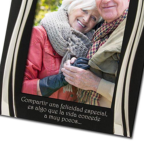 50 Aniversario. Marco de fotos de 50 Aniversario Bodas de Oro, Chapado en plata. Impresionante diseño negro y plateado, Regalo de Aniversario Bodas de Oro, Presente
