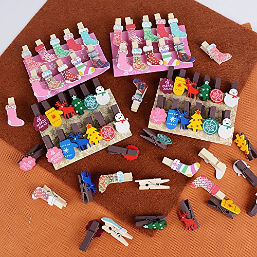 66pcs Mini Pinzas Pequeñas de Madera Adorno de Fotos Ropa para Navidad Celebración Boda Papel Fotográfico Clips de Artesanía