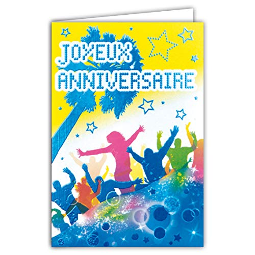 69-4073 - Tarjeta de felicitación de cumpleaños, color azul turquesa brillante, fiesta de baile musical