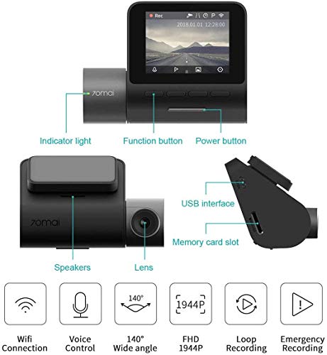 70mai Smart Dash CAM Pro Cámara de Coche Grabadora de Vídeo FHD 1944P Visión Nocturna G-Sensor DVR Automóvil ADAS CAM Monitoreo de Estacionamiento (Sin GPS)