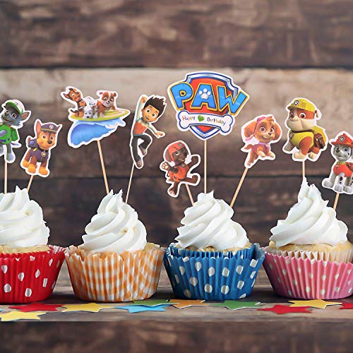 72 piezas de decoración para tartas de cumpleaños de la Patrulla Canina, decoración para cupcakes para cumpleaños de niños, fiesta de baby shower, bricolaje lindo tema decoración de pasteles