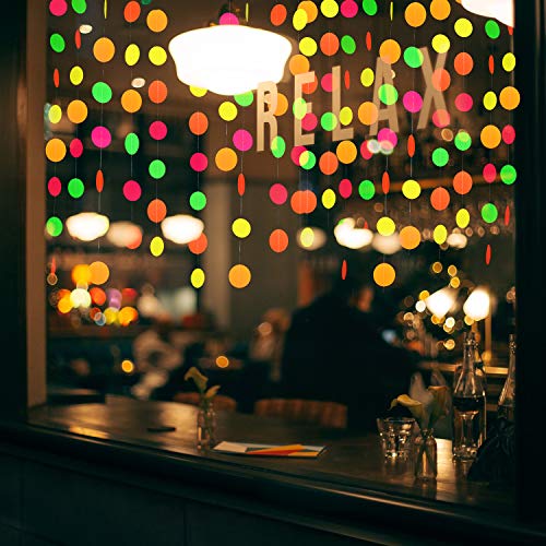 8 Piezas Guirnalda de Papel de Neón de Puntos Circulares Decoraciones Colgantes de Guirnaldas de Estrellas de Neón para Suministros de Fiesta de Cumpleaños Boda Negro Luz Reactivo UV Resplandor Fiesta