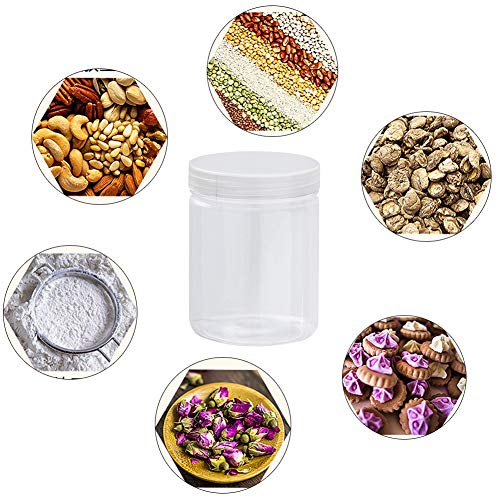 8 tarros de almacenamiento de plástico transparente con tapas de rosca y 2 etiquetas adhesivas, organizador redondo para alimentos, productos secos, cocina y manualidades, almacenamiento rellenable