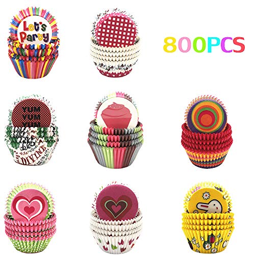800PCS Papel para Magdalenas,Moldes Magdalenas,Molde de pastel de muffins,Moldes de Horneado,Moldes Magdalenas Horno-Pack de 100 Papel De La Torta/Rainbow Baking Torta de la Taza Liners Mold