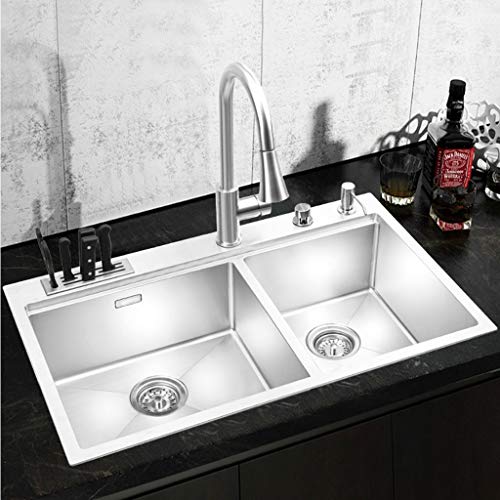 (820 * 500 * 210 mm) Fregadero de Cocina de Acero Inoxidable Cepillado Doble tazón Bajo Debajo de fregaderos de Cocina Fregaderos de un seno 11.19
