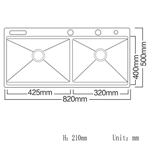 (820 * 500 * 210 mm) Fregadero de Cocina de Acero Inoxidable Cepillado Doble tazón Bajo Debajo de fregaderos de Cocina Fregaderos de un seno 11.19