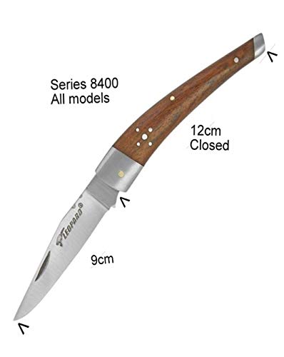 8492 Leopard Francia. Cuchillo de bolsillo plegable nueva hecha a mano, 12 grandes cm hoja de acero. Teck-mango de madera. Originario diseño contemporáneo