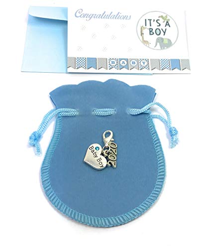 Abalorio de clip Baby Boy 2017, con bolsa azul de regalo hecha a mano por Libby 's Market Place.