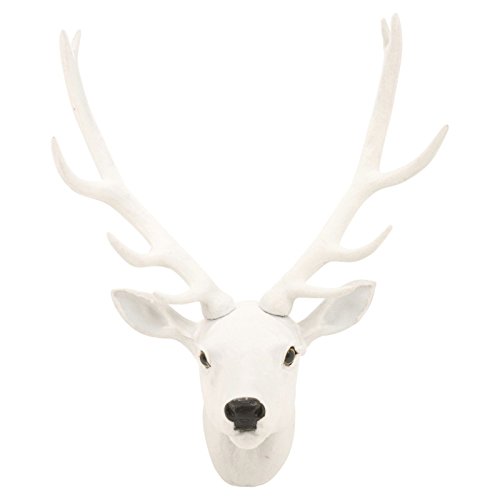 Adorno navideño para la pared con diseño de cabeza de reno estilo trofeo, Reindeer Fur- White, Small