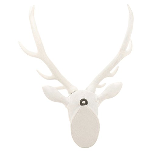 Adorno navideño para la pared con diseño de cabeza de reno estilo trofeo, Reindeer Fur- White, Small