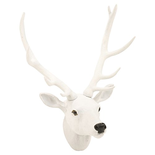 Adorno navideño para la pared con diseño de cabeza de reno estilo trofeo, Reindeer Fur- White, Small