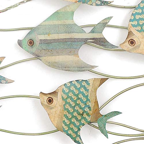 Adorno Pared Decorativo de Metal Banco de Peces Azules. Cuadros y Apliques. Muebles Auxiliares. Decoración Hogar. Regalos Originales. Pequeño 81 * 39 cm/Grande 112 * 66 cm,Large 112 * 66cm