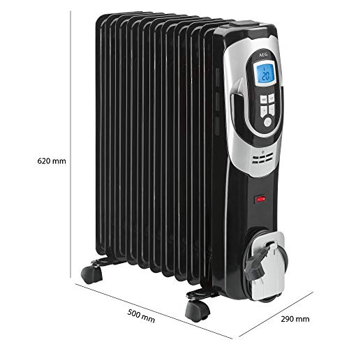 AEG RA 5589 - Radiador de aceite, 2500W, 11 elementos, programable, pantalla digital, 3 niveles potencia, 2500 W, Aluminio, Negro y gris