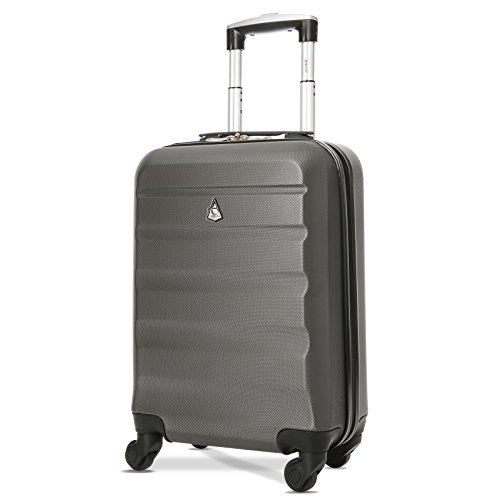 Aerolite ABS 55cm Maleta Equipaje de Mano Cabina rígida Ligera con 4 Ruedas (Plata + Carbón)