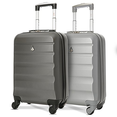 Aerolite ABS 55cm Maleta Equipaje de Mano Cabina rígida Ligera con 4 Ruedas (Plata + Carbón)