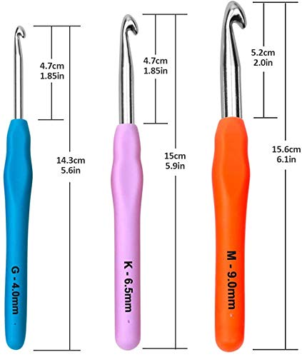 Agujas de Ganchillo, 14 Pzs ErgonóMico Suave Antideslizante Mangos De Goma Juego De Agujas De Tejer Con Estuche, Ideal Para Cualquier Tipo De PatróN E Hilado - 2Mm~10Mm, Regalo Para Mujer