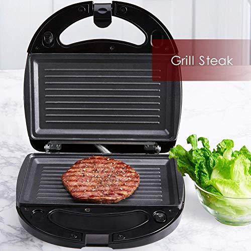 Aicok Sandwichera Grill, Gofrera, Sandwichera 3 en 1, 800W, Termostato Ajustable, Placas Extraíbles, Placas Antiadherentes, Negro