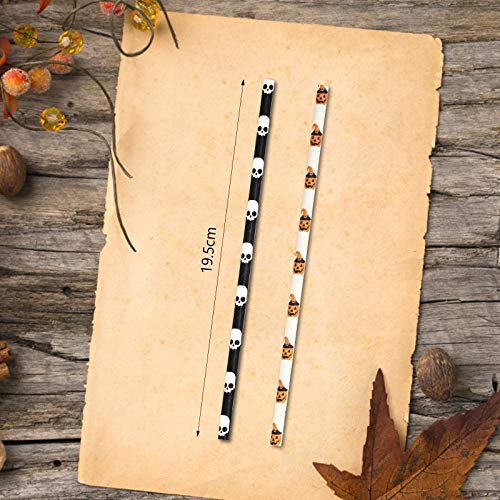 AirSMall 200PCS Pajitas de Decoración de Halloween Pajitas de papel Blanco y Negro Pajitas de Calavera Desechables Biodegradables para Fiestas de Disfraces Carnaval Celebración de Cócteles (2 Estilos)