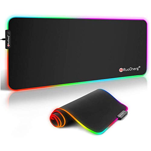 Alfombrilla Gaming XL RGB Alfombrilla de Ratón para Juegos LED Grandes 12 Modos de Iluminación Superficie Impermeable Base de Goma Antideslizante para Jugadores, PC y Portátiles